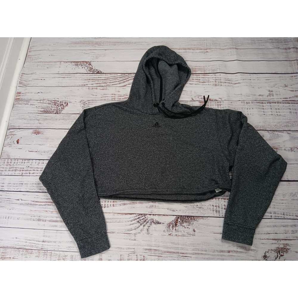 adidas Cropped Sweater Women's Medium Gray Hoodie Drawstring Long Sleeve